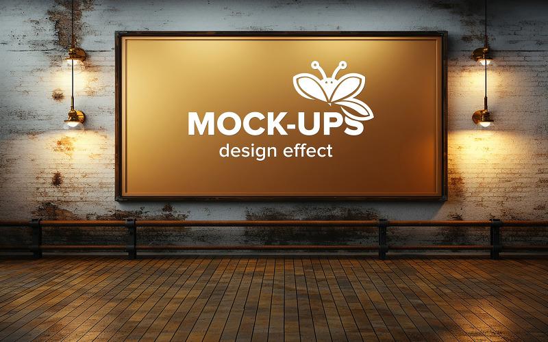 Advertising billboard mockup psd, frame mockup on the brick wall Product Mockup