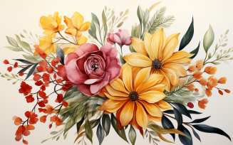 Watercolor Flowers Bouquets, illustration background 505