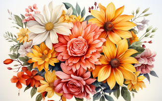 Watercolor Flowers Bouquets, illustration background 508