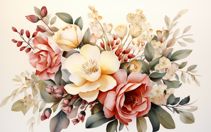 Watercolor Flowers Bouquets, illustration background 528 Illustration