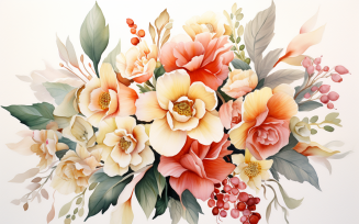 Watercolor Flowers Bouquets, illustration background 534