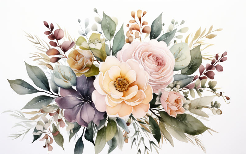 Watercolor Flowers Bouquets, illustration background 537 Illustration