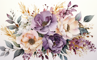 Watercolor Flowers Bouquets, illustration background 541
