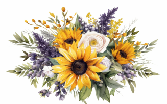 Watercolor Flowers Bouquets, illustration background 546