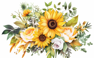 Watercolor Flowers Bouquets, illustration background 553