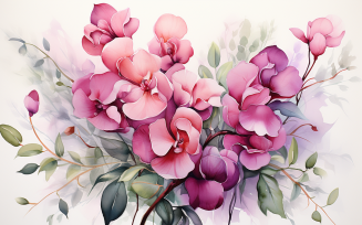 Watercolor Flowers Bouquets, illustration background 554