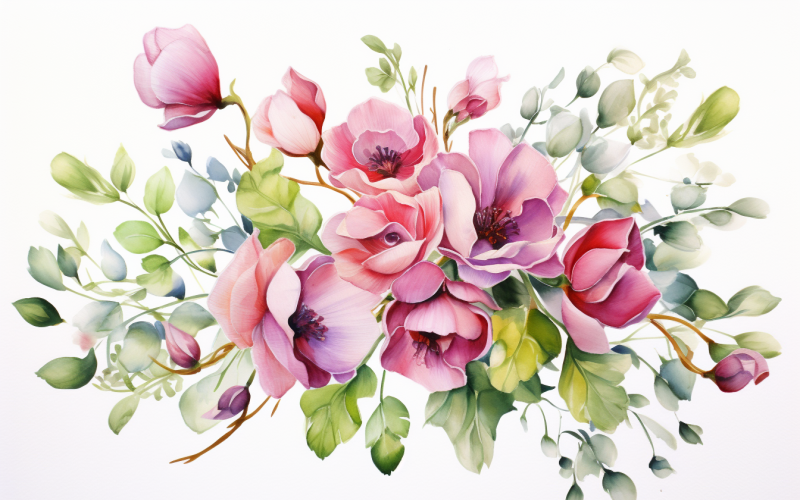 Watercolor Flowers Bouquets, illustration background 558 Illustration