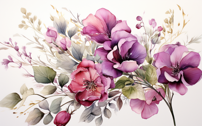 Watercolor Flowers Bouquets, illustration background 562 Illustration