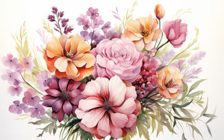 Watercolor Flowers Bouquets, illustration background 566