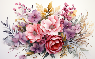 Watercolor Flowers Bouquets, illustration background 570