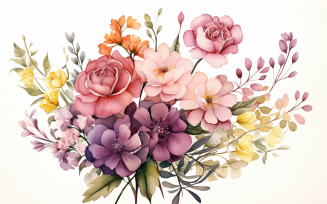 Watercolor Flowers Bouquets, illustration background 571