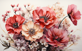 Watercolor Flowers Bouquets, illustration background 593