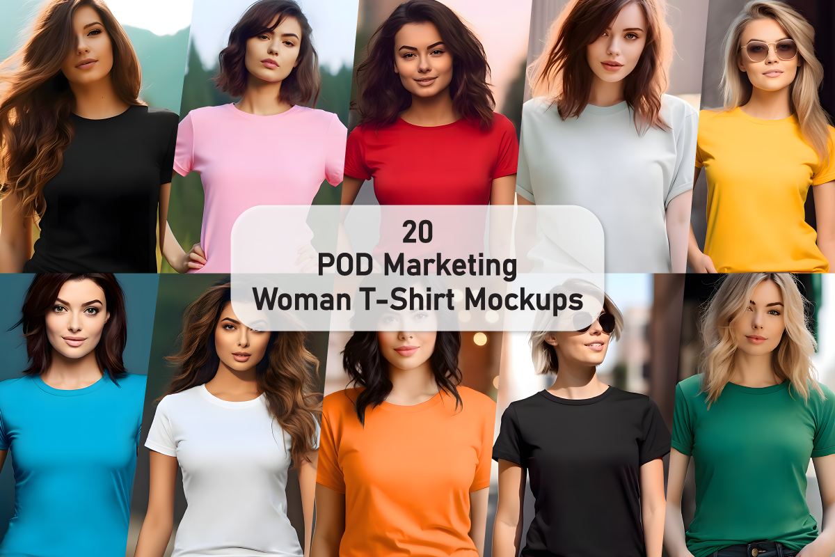 POD Marketing Woman T-Shirt Mockup Bundle