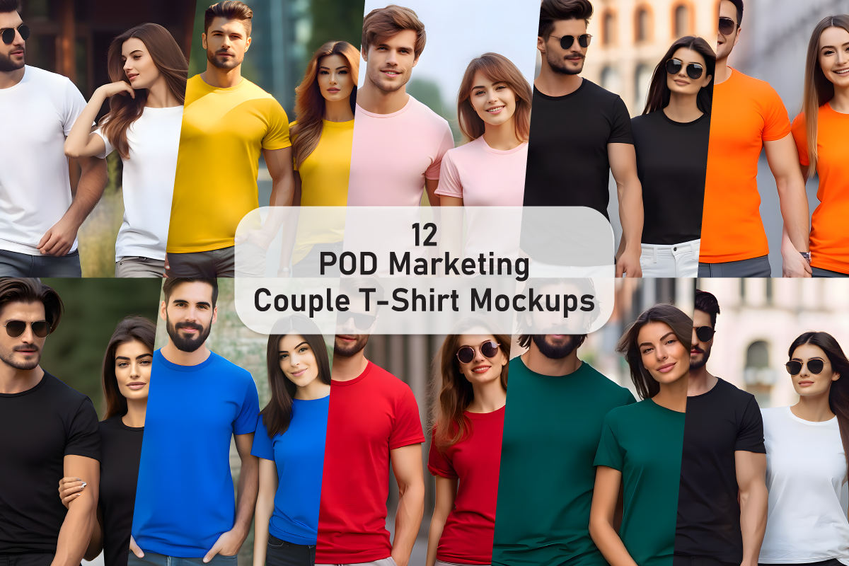 POD Marketing Couple T-Shirt Mockup Bundle
