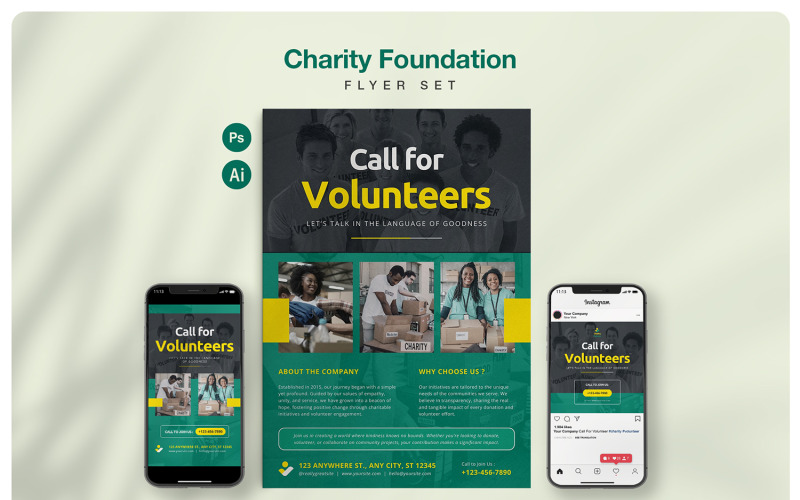 Charity and Volunteer Flyer Set Corporate Identity