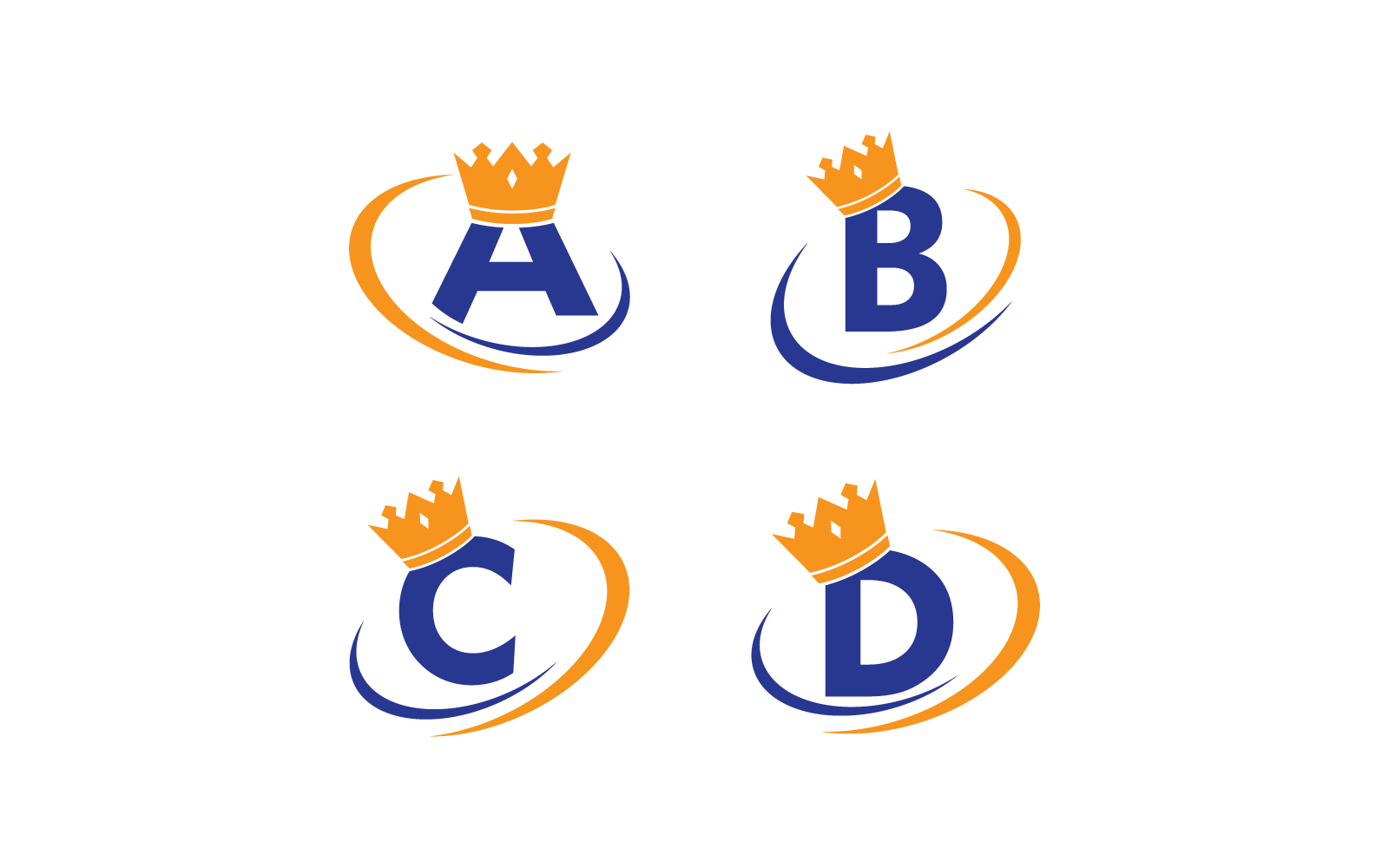 Coroa com letra inicial logotipo vetor design plano