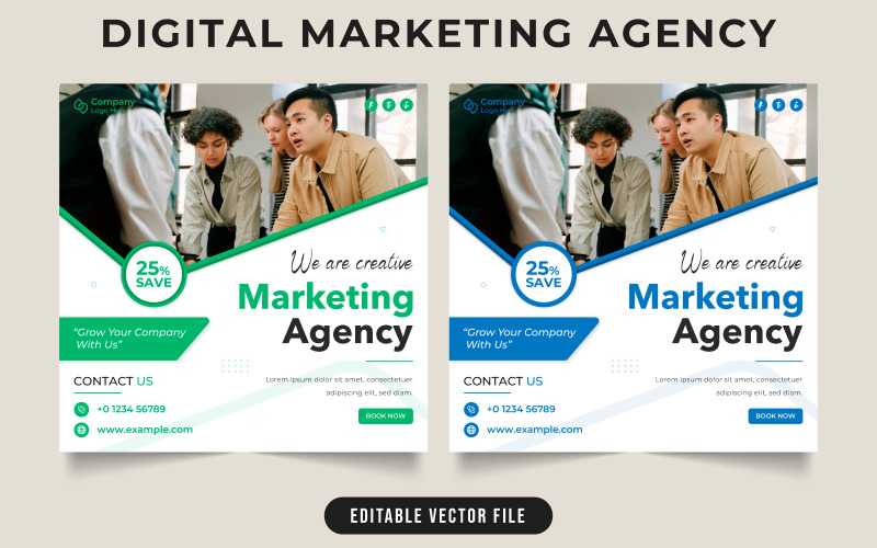 Marketing agency service promotional template vector Social Media