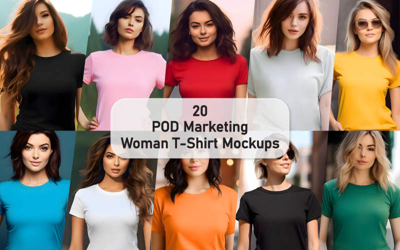 POD Marketing Woman T-Shirt Mockup Bundle Product Mockup