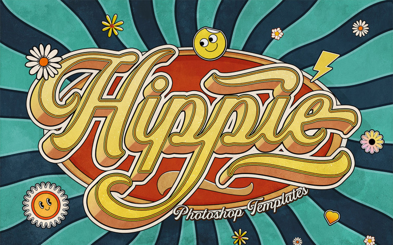 Retro Hippie Text Effects Illustration