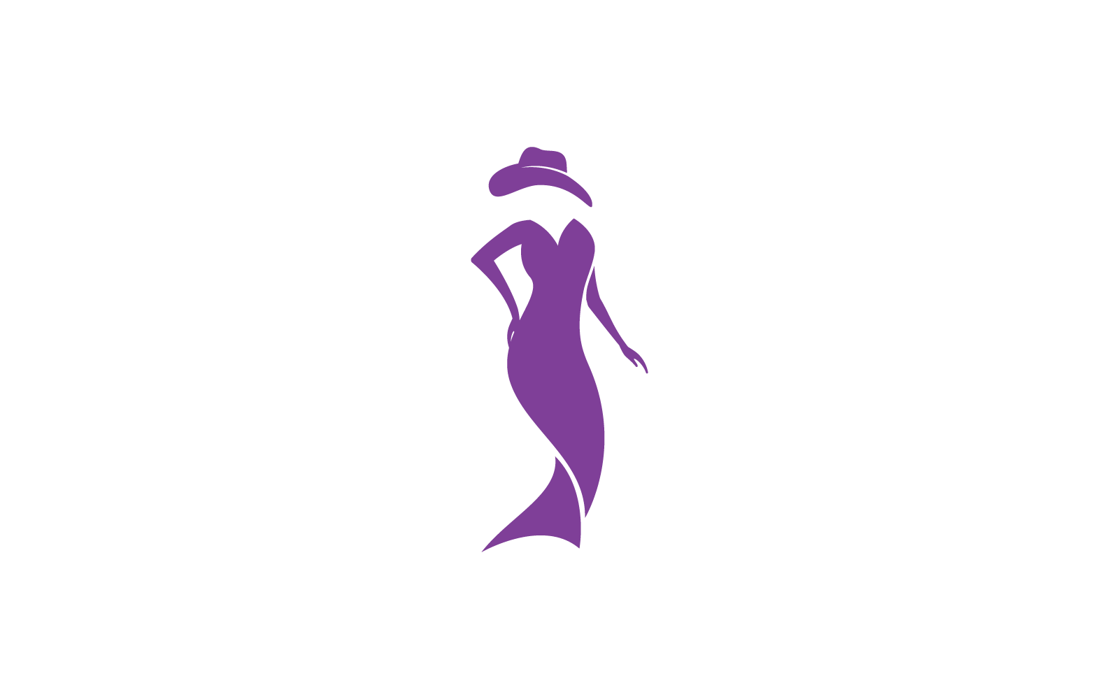 Dame rétro silhouette avec robe et chapeau design plat vectoriel