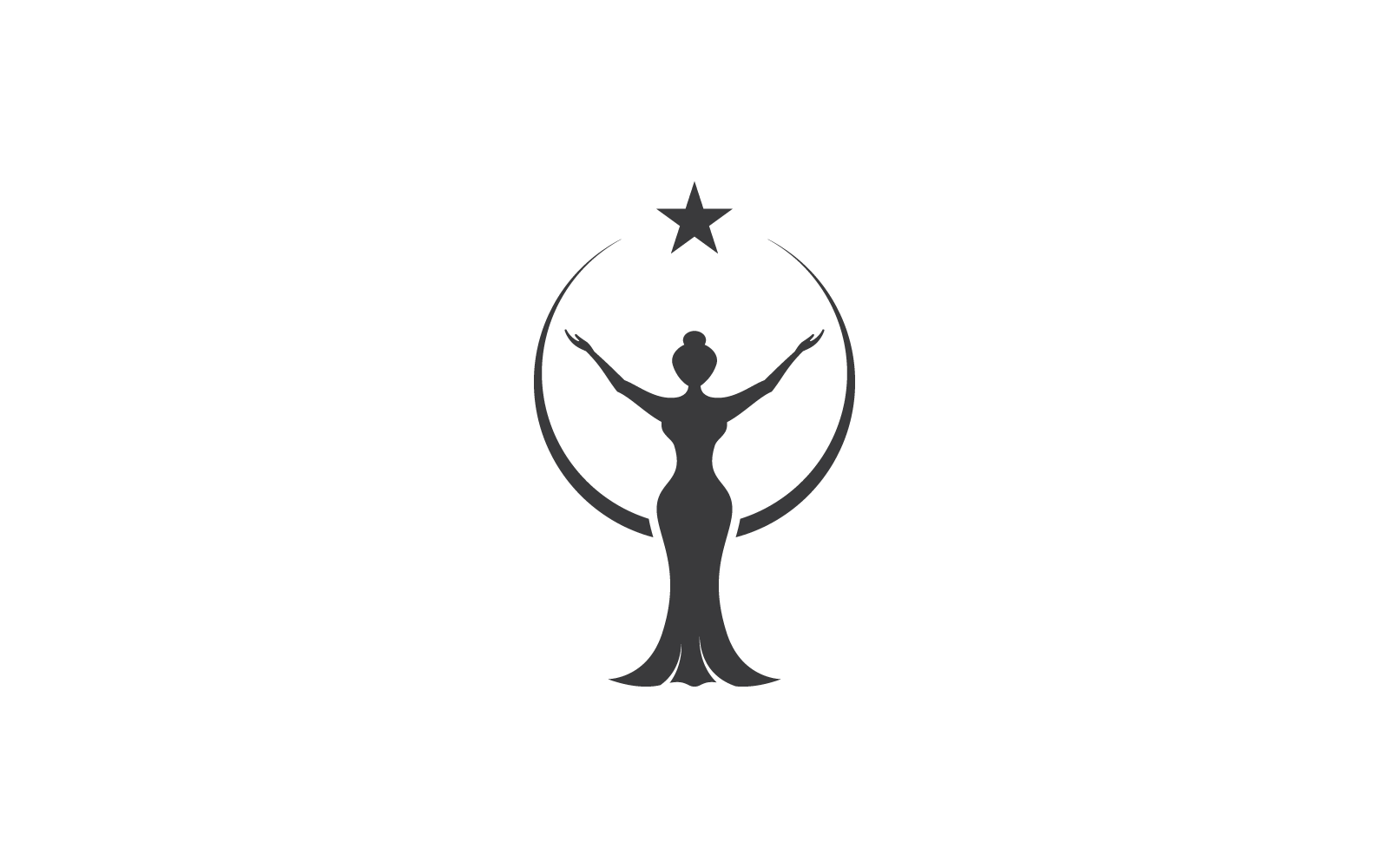 Dame rétro silhouette avec robe et icône vecteur étoile design plat