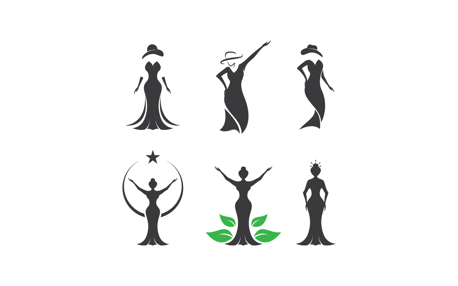 Silhouette retro lady with dress and hat icon vector Logo Template