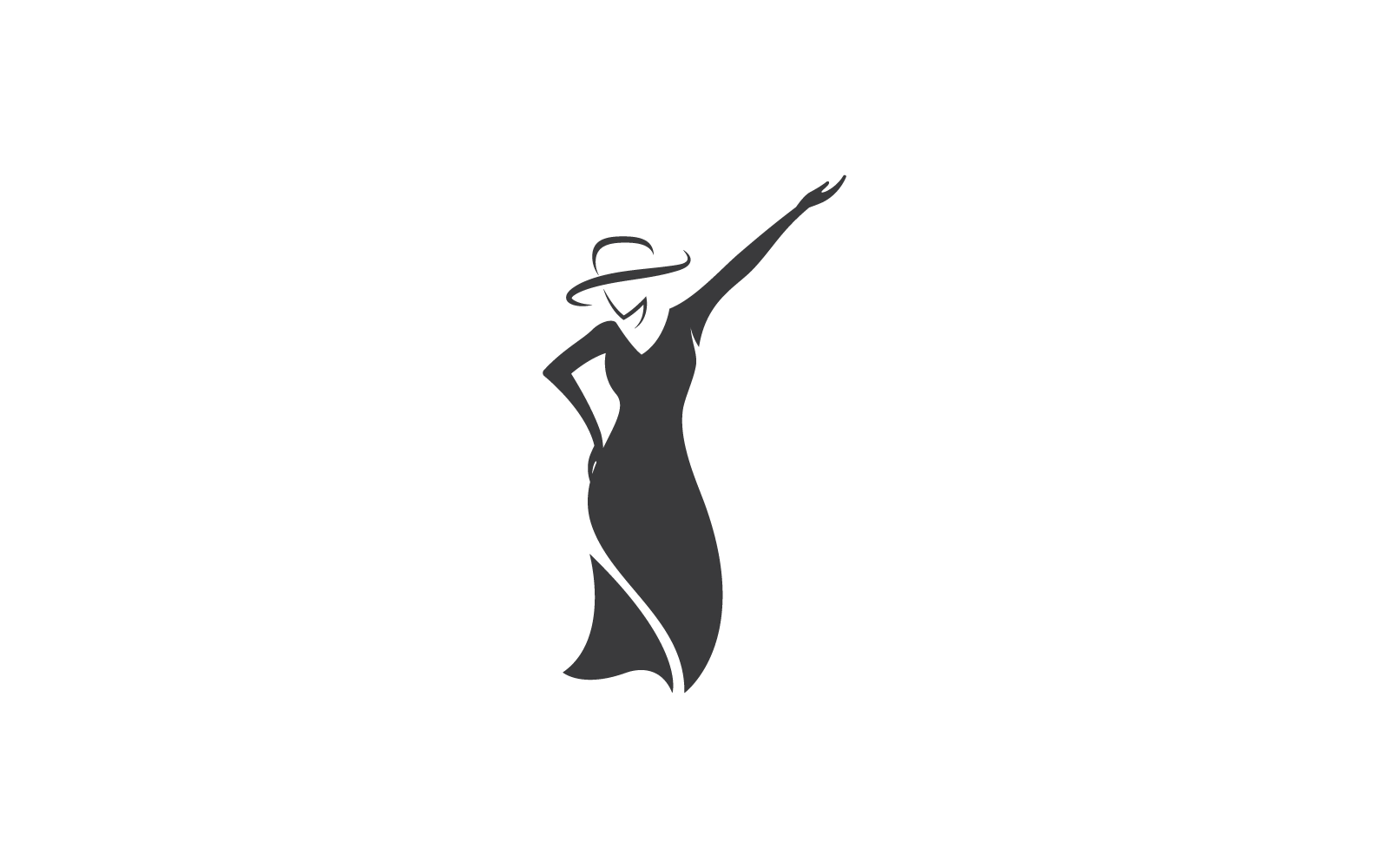 Silhouette retro lady with dress and hat vector design Logo Template