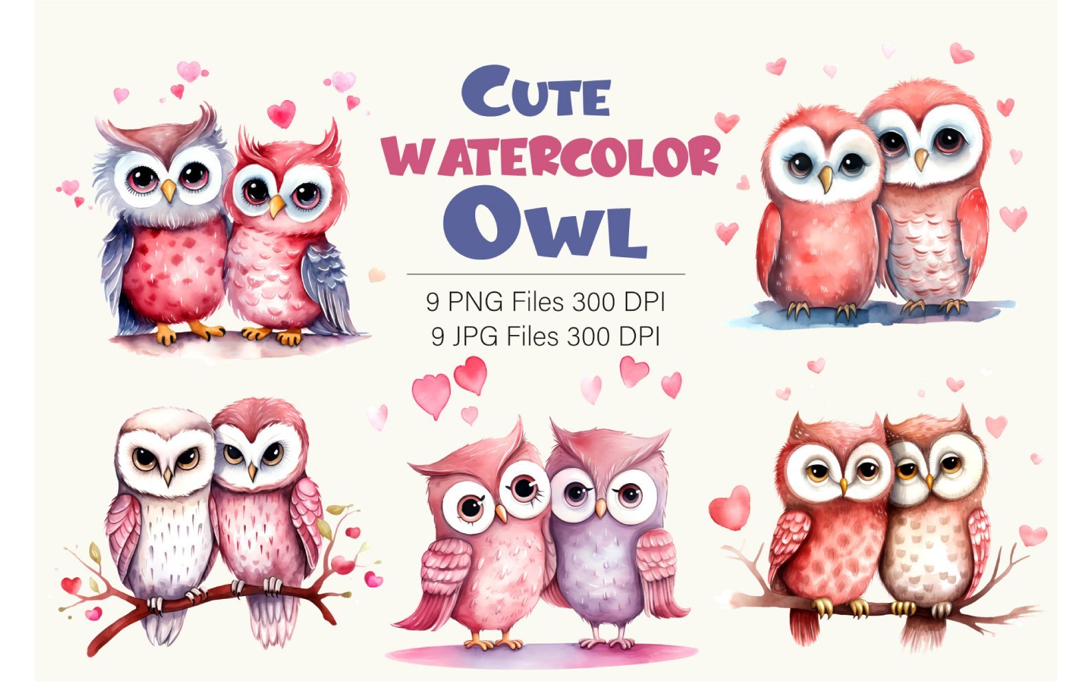 Kit Graphique #385405 Watercolor Owls Divers Modles Web - Logo template Preview