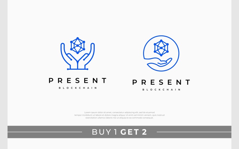 Blockchain Present Hand Technology Logo Logo Template