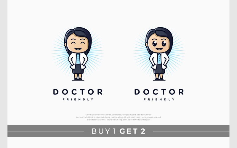 Cute Young Female Doctor Character Logo Template