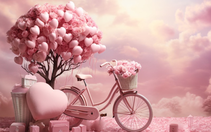 Cycle with Pink Balloon Decorated for Valentine day 05 Illustration