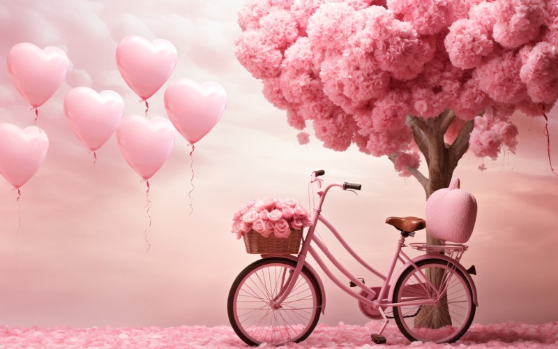 Cycle with Pink Balloon Decorated for Valentine day 07 Illustration