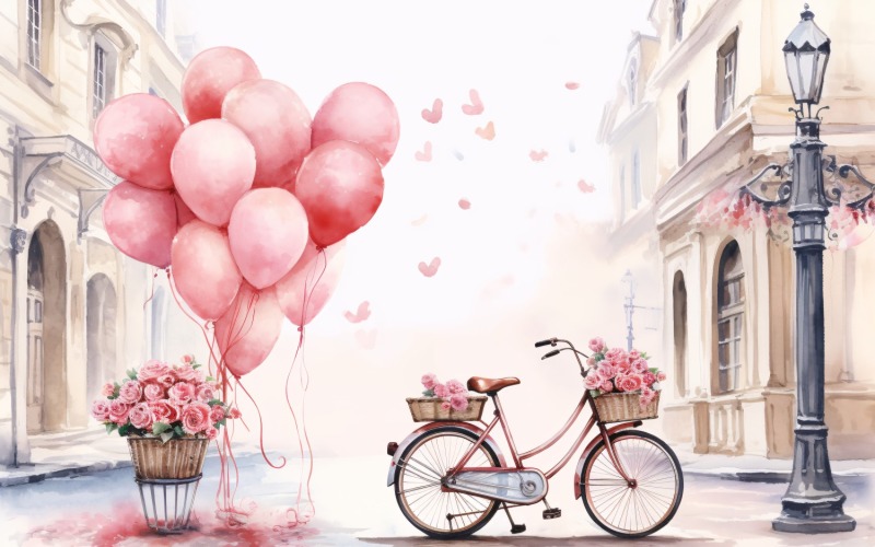 Cycle with Pink Balloon Decorated for Valentine day 13 Illustration