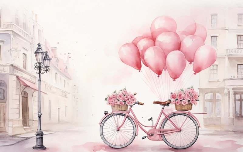 Cycle with Pink Balloon Decorated for Valentine day 14 Illustration