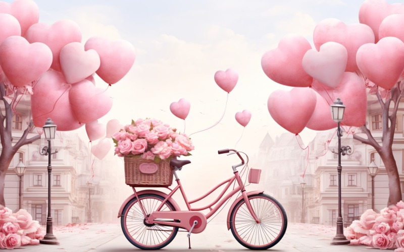Cycle with Pink Balloon Decorated for Valentine day 15 Illustration