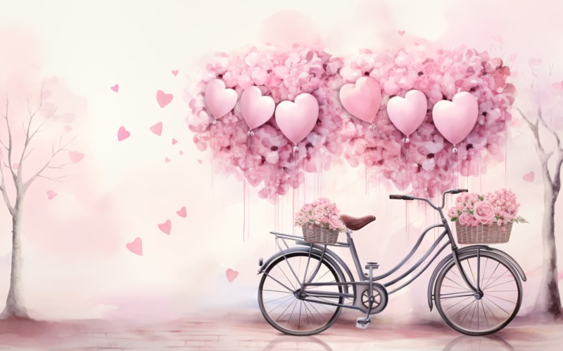 Cycle with Pink Balloon Decorated for Valentine day 17 Illustration