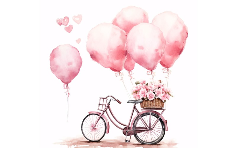 Cycle with Pink Balloon Decorated for Valentine day 19 Illustration