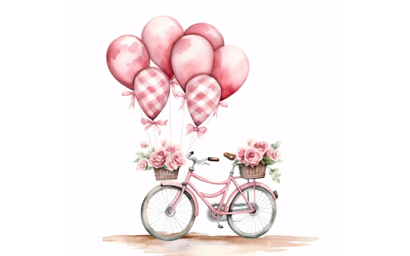Cycle with Pink Balloon Decorated for Valentine day 20 Illustration