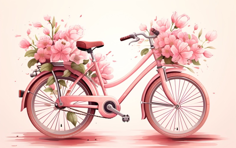Cycle with Pink Balloon Decorated for Valentine day 22 Illustration