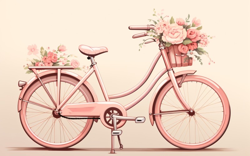 Cycle with Pink Balloon Decorated for Valentine day 25 Illustration