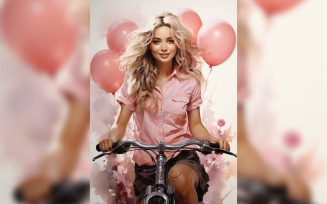 Girl on Cycle with Pink Balloon Celebrating Valentine day 12