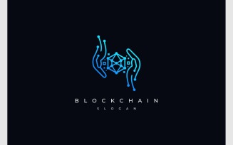 Hand Blockchain Digital Tech Logo