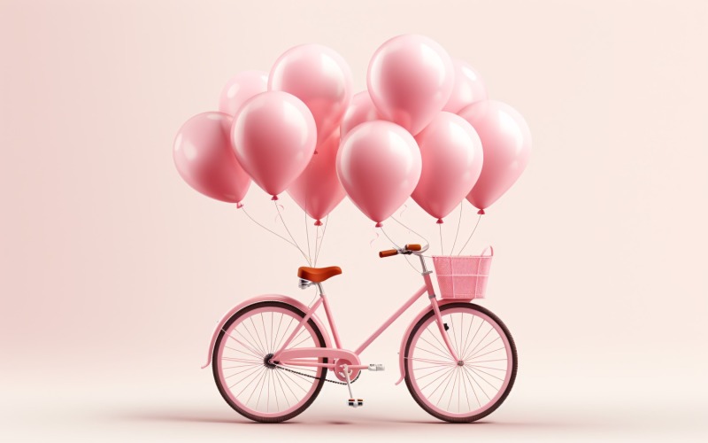 Cycle with Pink Balloon Decorated for Valentine day 26 Illustration