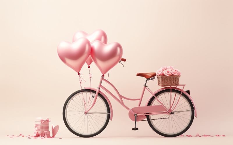 Cycle with Pink Balloon Decorated for Valentine day 27 Illustration