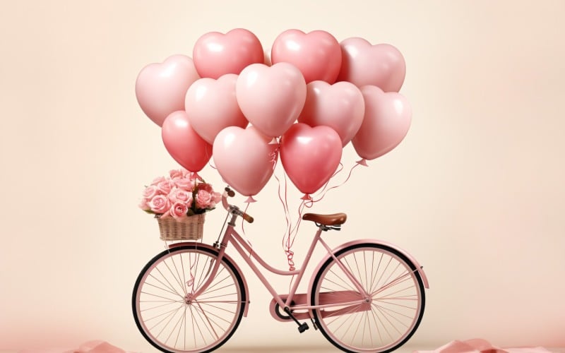 Cycle with Pink Balloon Decorated for Valentine day 29 Illustration