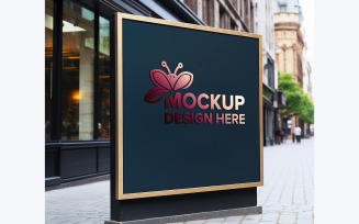 Mockup 3d logo facade sign standing front view