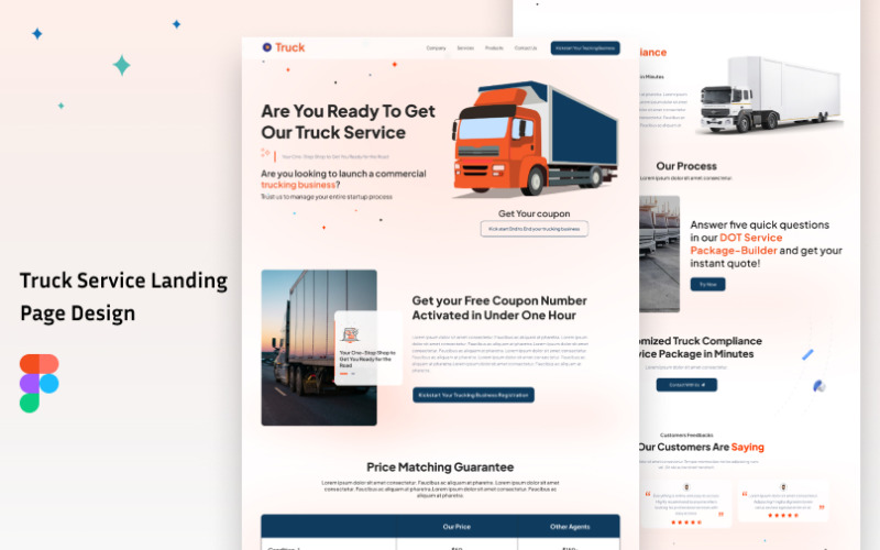 Truck Service Landing Page Design UI Element