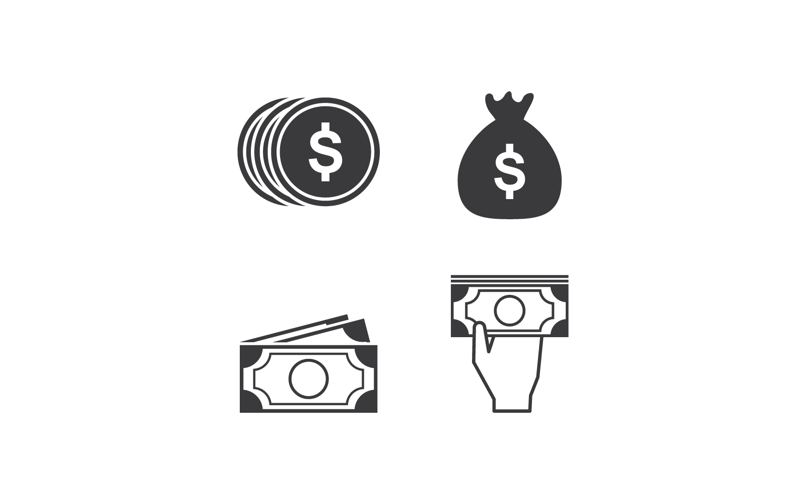 Diseño plano del icono de mano y dinero de moneda