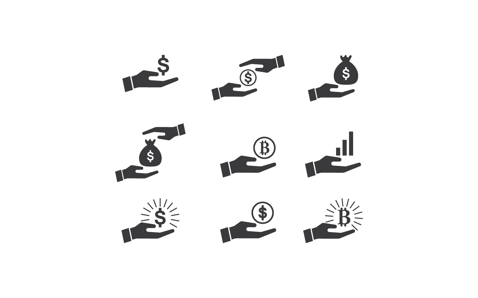 Moneda mano y dinero icono vector diseño plano