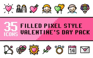 Pixliz - Multipurpose Valentine's Day Icon Pack in Filled Pixel Style